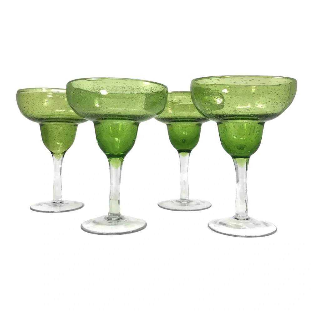 Crate & Barrel Margarita Glasses Mexican Hand Blown Bubbles Set 4